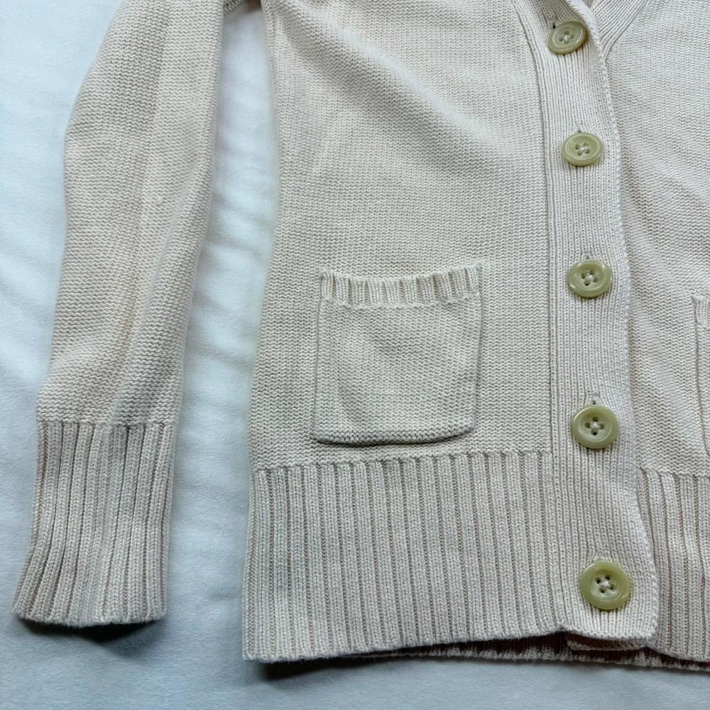 Lucky Brand Cream Shawl Collar Button‎ Front Cotton Knit Cardigan Sweater Small